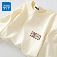 真維斯（Jeanswest）白色打底衫男2025新款春秋重磅純棉內(nèi)搭上衣學生圓領(lǐng)長袖T恤男士 淺米色(z嗨皮熊仔胸標) 2XL (185) (體重160-180斤)