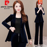 皮爾卡丹（pierre cardin）金絲絨西裝套裝女2025年新款成套搭配女裝減齡高級感輕熟風(fēng)兩件裝 藏藍(lán) L