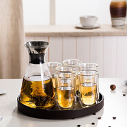 特萊滋家用冷水壺耐熱防爆玻璃杯子套裝涼水杯水具北歐創(chuàng)意茶具 菲拉斯+6渴望杯+圓盤紫檀色