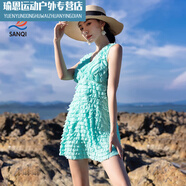 宰摟泳衣女夏季連體裙式仙女范網(wǎng)紅無(wú)袖吊帶收腰性感時(shí)尚遮肚顯瘦泳裝 綠色 M m
