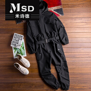 米詩(shī)德（MISHIDE）連體衣褲連體工裝男潮高迪連帽工裝連體套裝韓版寬松潮長(cháng)袖背帶褲 黑色 S