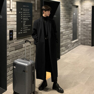 HOUQIYE 毛呢大衣男秋季新款情侶風(fēng)衣寬松外套男韓版潮流落肩純色大衣 DY15黑色 2XL（160-185）