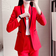 職業(yè)裝氣質(zhì)女神范韓版時(shí)尚女總裁黑色西裝套裝女工裝西服面試正裝 紅色外套 L