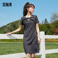 森馬（Semir）【休閑裙裝合輯】連衣裙女修身裙子夏季字母印花針織裙復(fù)古美式女 F款優(yōu)雅掛脖裙-深灰20901 S