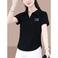 啄木鳥純棉短袖t恤女士2025夏女裝新款polo衫翻領(lǐng)短款上衣體恤衫小個(gè)子 黑色短袖 XL （建議110斤-125斤）
