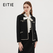 愛特愛（EITIE）精致千金感通勤直筒小香風(fēng)粗花呢短外套秋季新款女裝C2303210 極簡(jiǎn)黑 M 160
