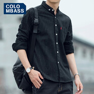Colombass 休閑襯衫男秋季新款條紋男士修身免燙襯衣潮流長(cháng)袖襯衫男外套 黑色 2XL (185)