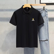 短袖T恤男士刺繡高端Polo男夏季薄款潮牌翻領(lǐng)冰絲t恤短袖休閑上衣 黑色 L