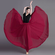 菲奢蘭新疆維吾爾族舞蹈服裝女720度大擺舞蹈半身裙萬(wàn)疆舞蹈沙灘長(cháng)裙 酒紅色[面料升級+  打底褲] 720度裙擺長(cháng)85cm (身高153-158)