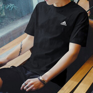 阿迪達斯 （adidas）短袖T恤男士2025夏季新款運動(dòng)休閑體恤男士半袖透氣圓領(lǐng)跑步上衣 純棉GK9639黑色 L 推薦155-175斤