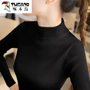 啄木鳥(niǎo)（TUCANO）秋冬新款半高領(lǐng)毛衣女春打底衫女長(cháng)袖毛線(xiàn)上衣修身學(xué)生針織衫 511中領(lǐng)-黑色 M 建議96-105斤
