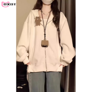 DXOT可愛兔子長耳朵衛(wèi)衣女春秋oversize連帽薄款寬松慵懶開衫外套上衣 純色白色加絨【無耳朵】 XL