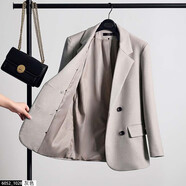 媛可職黑色毛呢西裝外套女秋冬加棉加厚冬季職業(yè)裝休閑短款夾棉呢子西服 常規款-單件灰色西裝 XXL（130-140斤）