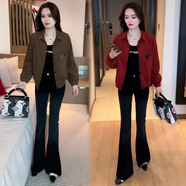 憶靈短外套女2025春季新款時髦洋氣短款小個子百搭顯瘦氣質長袖上衣潮 咖色 L（105-120斤）