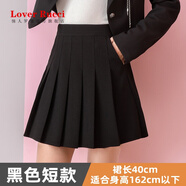 LOVER RUCCI法國百褶裙帶口袋女秋冬松緊高腰彈力有口袋短裙胖m顯瘦春半身裙 黑色(短款40厘米) L