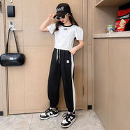 玫初莎女大童套裝13到15歲兒童女生衣服小學(xué)生夏季運動(dòng)2025新款女童夏裝 白色上衣+黑色褲子【套裝】 150