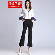 韓依索絲開(kāi)叉九分褲女微喇褲新品韓版女學(xué)生高腰顯瘦休閑褲春夏季修身時(shí)裝 黑色 L