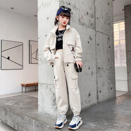 迪莎童話女童套裝兒童秋季棒球服套裝大童女裝新款時(shí)尚運(yùn)動(dòng)休閑學(xué)生2件套 75款杏色 170