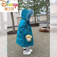 迪士尼女童羽絨服冬裝新款大毛領(lǐng)棉襖兒童時尚潮流加厚女寶棉衣外套 孔雀藍 120