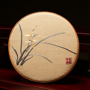 巢品中式新中式鼓凳墊餐桌茶椅圓凳墊古箏坐墊防滑圓形凳子墊定制 君子如蘭 MM 米黃 直徑30cm（含3cm海綿）