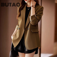 BUTAO西裝外套女春秋新款長袖休閑時(shí)尚職業(yè)女士小西服正裝 咖啡色 L