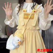 范哲莎日系少女設(shè)計(jì)感學(xué)院風(fēng)春秋新款可愛背帶裙花苞燈芯絨蝴蝶結(jié)A字裙 兩件套優(yōu)質(zhì)/款 M