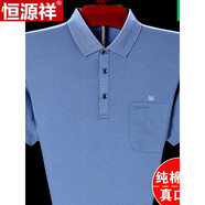 恒源祥品牌高檔男裝 短袖T恤男純棉薄款帶領(lǐng)真口袋寬松中老年爸爸純色夏裝上衣百搭 916藍(lán)色 170/84A