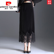 皮爾卡丹（pierre cardin）金絲絨蕾絲拼接半身裙女2024秋冬新款高腰包臀裙中長款開叉一步裙 黑色 20/M 2尺      27碼