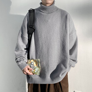 杜小閑保暖高領(lǐng)針織毛衣男士秋冬季加厚寬松大碼上衣服加絨慵懶風(fēng)打底衫 A001-MY102 灰色 XL [建議120-140斤]