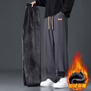 頂峰保羅（Dingfengbaoluo）美式休閑褲男秋冬重磅加絨加厚時(shí)尚保暖闊腿衛長(cháng)褲子DFK41深灰4XL