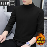 JEEP/吉普高端品牌男裝 2件】莫代爾半高領(lǐng)長(zhǎng)袖T恤男士秋冬加絨保暖德絨打底衫中領(lǐng)秋衣男 超厚銀狐絨-黑色 S 【90~105斤修身】