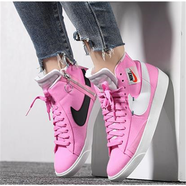 耐克（NIKE）新款男女鞋 Blazer Mid 麂皮 男子女子高幫運(yùn)動(dòng)休閑鞋板鞋 BQ4022-602 粉 黑白勾 36.5