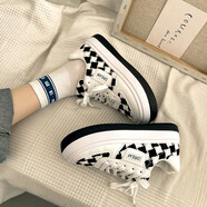 洛希誠品小白帆布板鞋女ulzzang小眾休閑老爹鞋女百搭運動(dòng)厚底ins潮鞋溶解德訓鞋軟底走路慢跑鞋 網(wǎng)格黑白色 35