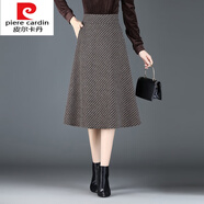 皮爾卡丹（pierre cardin）針織千鳥(niǎo)格毛呢半身裙2025新款秋冬小個(gè)子中長(cháng)款加厚冬裙子 咖格子 (裙長(cháng)66cm) M 腰圍2尺