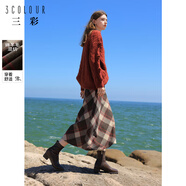 三彩2024冬季新款格紋毛呢半身裙高腰A字裙復(fù)古長裙顯瘦優(yōu)雅女 紅棕色格紋 XL 170/76A