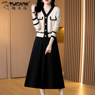 啄木鳥(niǎo)連衣裙女2025年春秋新款高端時(shí)尚精致兩正式場(chǎng)合小香風(fēng)套裝裙 892#米白套裝（兩） 3XL （140-160斤）