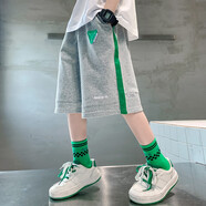 AN男童褲子夏季五分褲薄款中大童夏裝男孩短褲外穿兒童中褲寬松潮牌 灰色 170 (建議身高165cm左右)