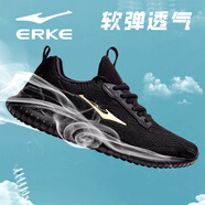 鴻星爾克（ERKE）男鞋2026新款春季透氣網(wǎng)面跑步鞋運動(dòng)鞋中年爸爸鞋黑色休閑鞋子男 正黑/國王金4126 38