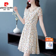 皮爾卡丹（pierre cardin）女裝白色連衣裙2022新款夏季收腰氣質(zhì)波點(diǎn)雪紡裙小個(gè)子法式女 花色 M 95-105斤