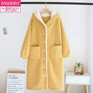 莫代爾珊瑚絨睡袍秋冬加絨加厚長(cháng)款連帽羊羔絨睡衣女2025年新款日式浴袍 黃色 羊羔絨 M 100-140斤