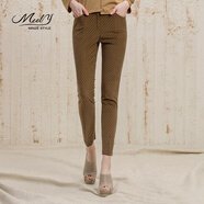 名師路燈芯絨休閑褲女秋冬菱格印花時(shí)尚百搭幾何圖案鉛筆褲小腳褲子女 棕黃色33 XL