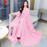 皮爾卡丹（pierre cardin）官方高端香云紗裙子長款氣質(zhì)絲連衣裙2025年純色修身蝙蝠袖沙灘 品牌旗艦粉色 4XL 品牌旗艦