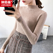 琳茹曼秋冬半高領打底衫女洋氣針織衫中領內搭秋冬修身毛衣 卡其色    均碼