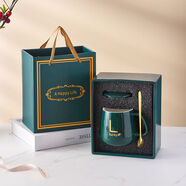 勤凱陶瓷杯耐高溫馬克杯帶蓋勺家用茶杯咖啡杯學(xué)生杯子陶瓷辦公創(chuàng  )意 綠色+杯蓋勺【精致禮盒】