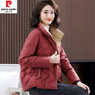 皮爾卡丹（pierre cardin）輕薄短款羽絨服女款2023年新款高端品牌歐貨大尺碼媽l媽冬裝外套 中國紅  XL 適合136-150斤
