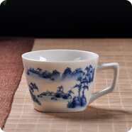 御壺堂陶瓷有耳茶辦公喝茶杯品茗杯帶柄小紫砂茶杯陶瓷功夫茶杯子小水杯 橘色 蘭山水杯