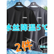 栢斐荻（BYPHYTEE）【兩件裝】冰絲短袖T恤男寬松大碼男裝簡約百搭T恤休閑短袖T恤男 2件裝【黑色+深灰色】 M【70-85斤】