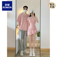 羅蒙（ROMON）不一樣的情侶裝夏裝2025新款春夏t恤裙子套裝一裙一衣設計感小眾 粉紅色 男S【100-115斤左右】