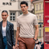 Mr.Bu布先生明星同款可機洗羊毛短袖毛T春秋季毛衣男士針織打底衫 【小高領(lǐng)】雅米杏 L (175)