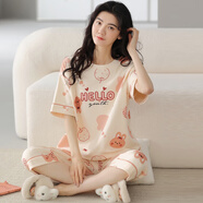 甜桔子女士睡衣女夏季短袖純棉七分褲寬松家居服女短褲可外穿學(xué)生睡衣 MJF7086【100%棉七分褲套裝】 XL /身高168-173 體重120-140